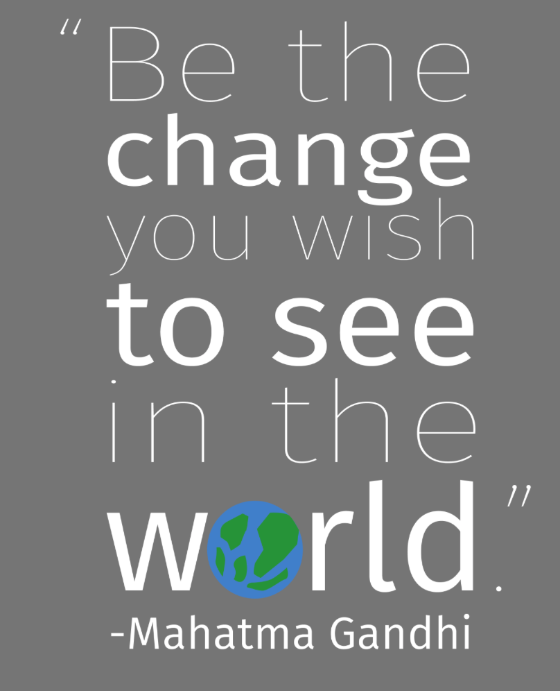 Be the Change you want to see in the world, eco-friendly products, zero waste, sustainability