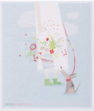 Girl carrying flowers Swede Dish Cloth Reusable Swedish dish cloths