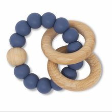 Silicone and Wood Ring Baby Teether in navy