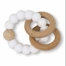 Silicone and Wood Ring Baby Teether in white