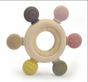 Silicone/ Wood Teether for babies in neutral