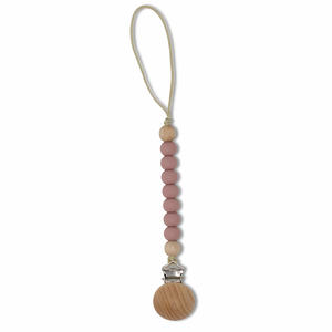 Silicone and Wood Pacifier Clip in blush