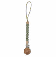 Silicone and Wood Pacifier Clip in sage green