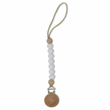 Silicone and Wood Pacifier Clip in white