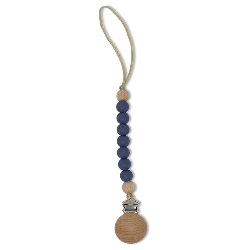 Silicone and Wood Pacifier Clip in navy
