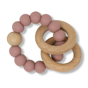 Silicone and Wood Ring Baby Teether in blush