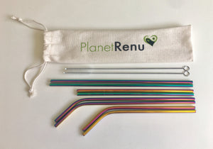 Stainless Steel Straws, Rainbow Stainless Steel Straws, Stainless Steel Straw Set, Planet Renu