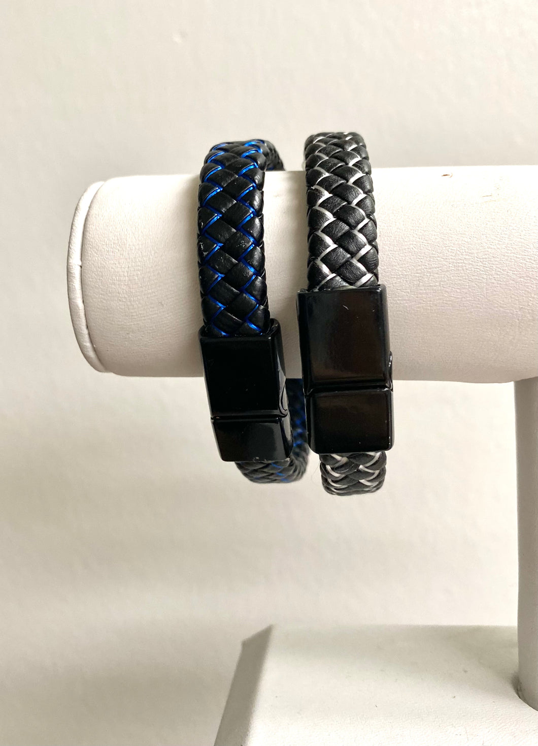 Mens Cuff Bracelet Black and Blue, Black and Silver
