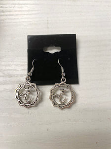silver flower om earrings
