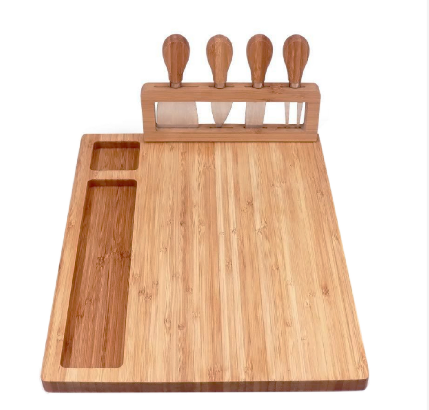 Rectangular Bamboo Cheese Board with pop-up stand for cutlery