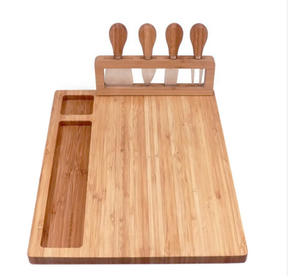 Rectangular Bamboo Cheese Board with pop-up stand for cutlery
