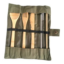 Bamboo Cutlery Set with Bamboo Straw, Stainless Steel Straw + Cleaning Brush